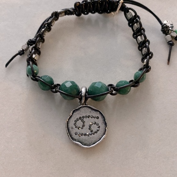 Lucky Brand Cancer pull tie leather bracelet semi precious accents Green NWT - Picture 1 of 4